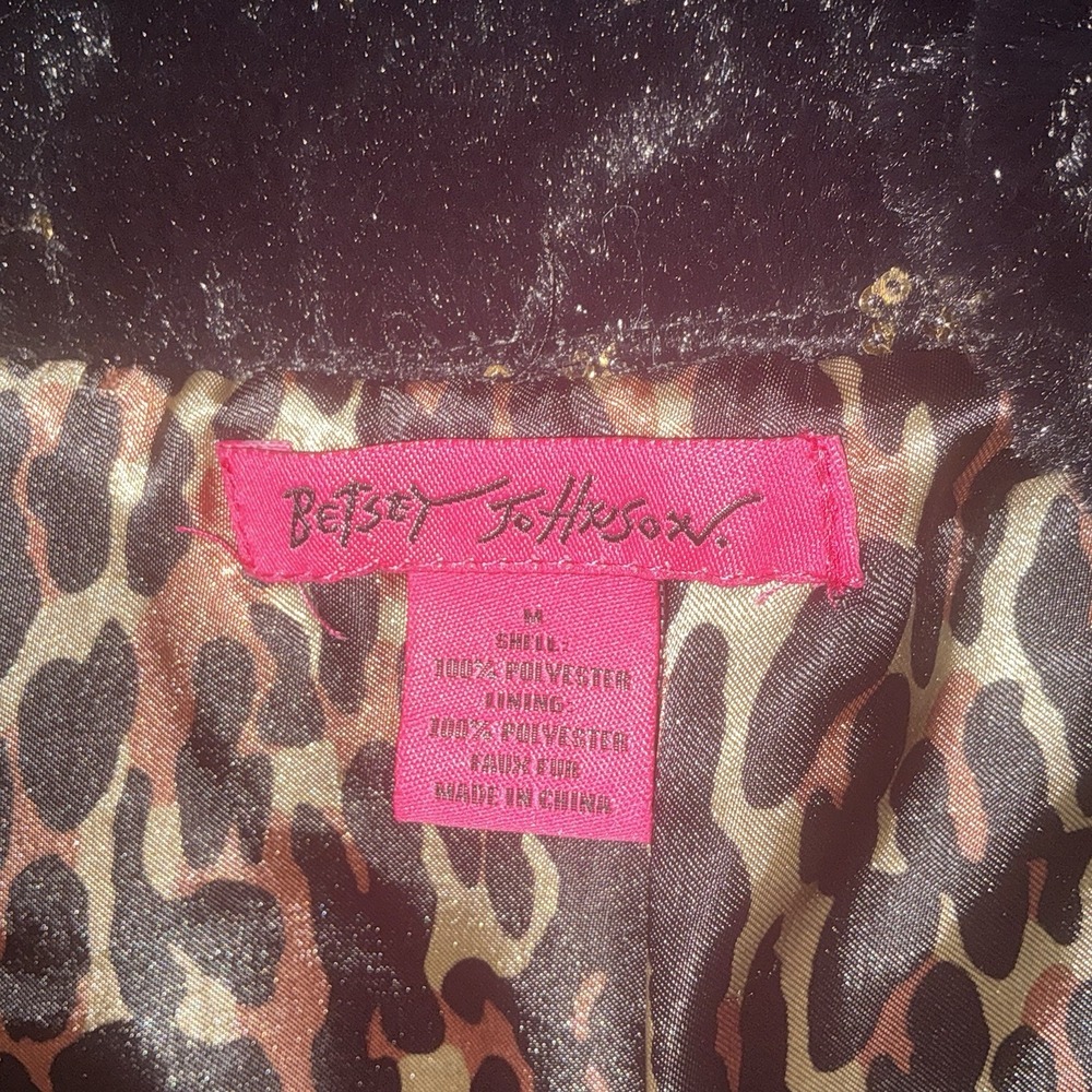 Betsey Johnson Faux Fur Vest W/satin Leopard Print‎ Lining Women's Sz M Bling - Picture 3 of 6
